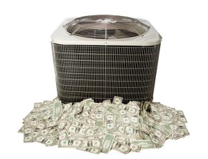air conditioner sitting on pile of money
